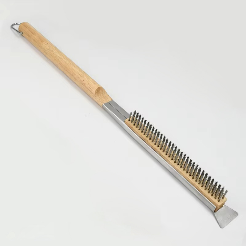 Heavy Duty Pizza Tools Oven bbq Cleaning Brush Stainless Steel Scraper With Long rubber wood Handle Pizza Stone Brush Scrubbers
