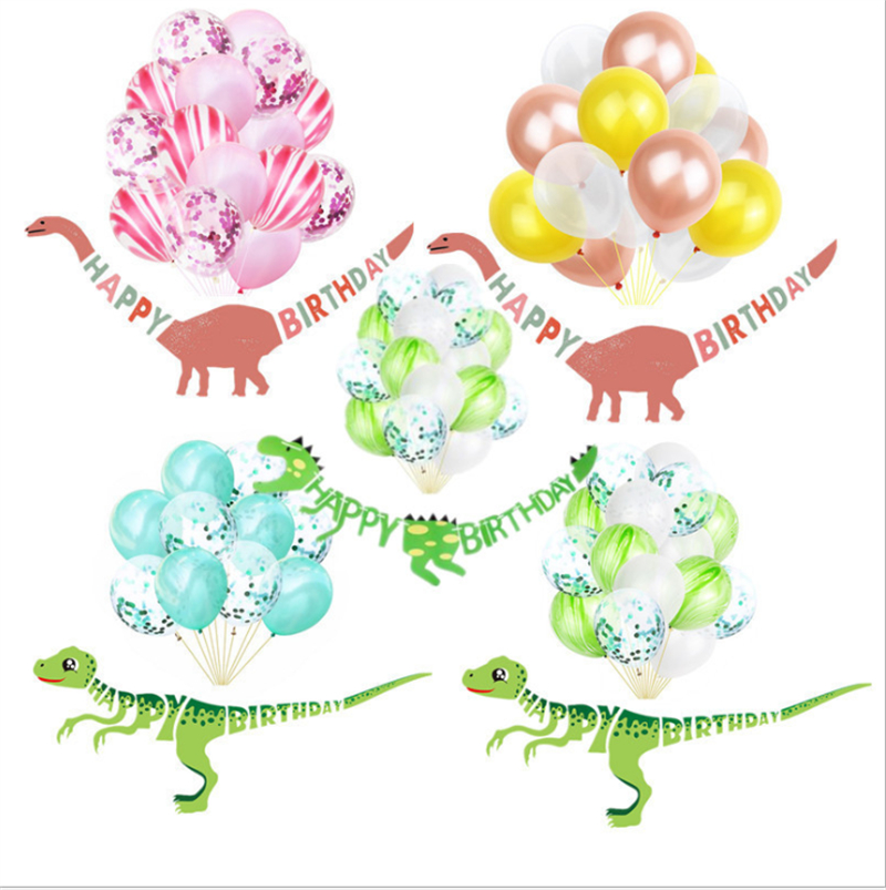 1.5m * 25cm Dinosaur Happy Birthday Theme Balloon Individual Package Paper Banner Set Happy Birthday Wall Banner Decoration Kit