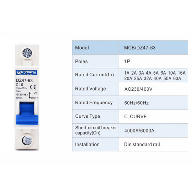 Factory Wholesale Price AC MCB 1P 63A 6kA Single Phase Mini Circuit Breaker