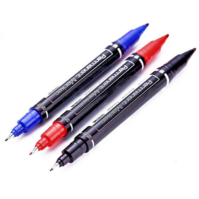 High Quality 6824 Waterproof Permanent Dual Tip 0.5/1.0mm Nib Black Blue Red Art Marker Pens Student School Office Stationery