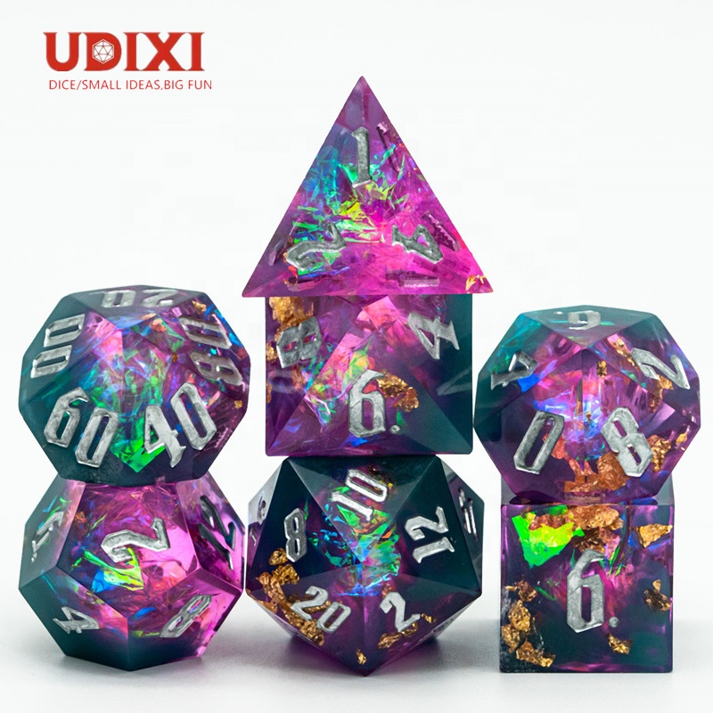 Udixi DND Resin sharp edge dice Green&Pink Dungeons and Dragons Dice Set for RPG MTG