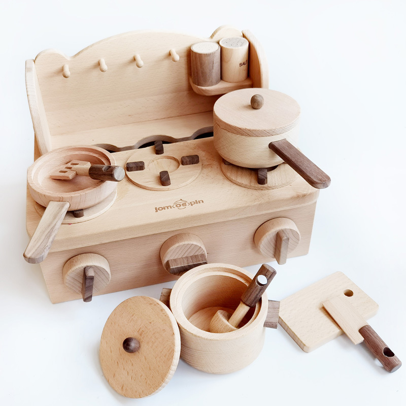 New Trending Kitchen Toy Set Eco-friendly Original Beech Wood Pretend Play Small Kitchen Valance Toy For Kids