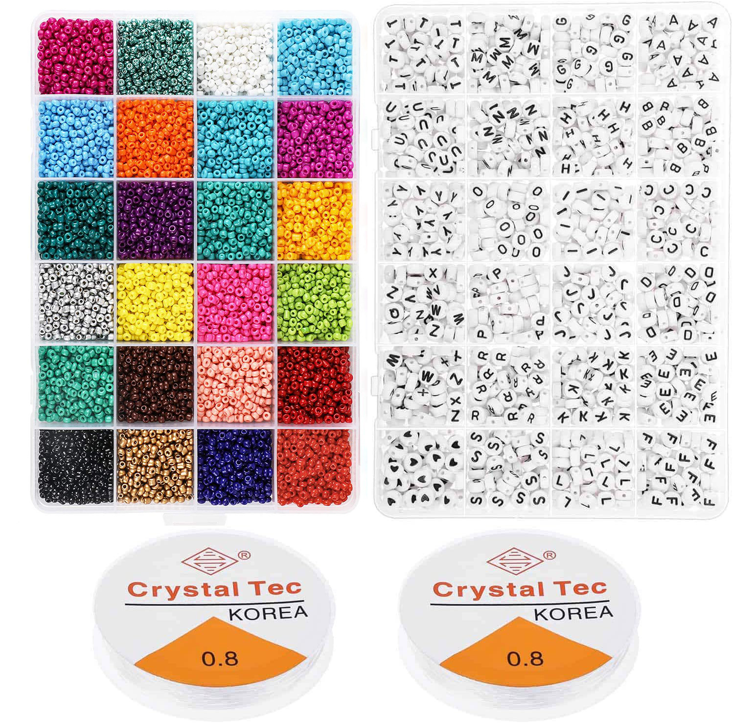 24 colors Plastic Acrylic Pony Seed Beads Kit with Letter Beads Set for DIY Jewelry Making for Kids