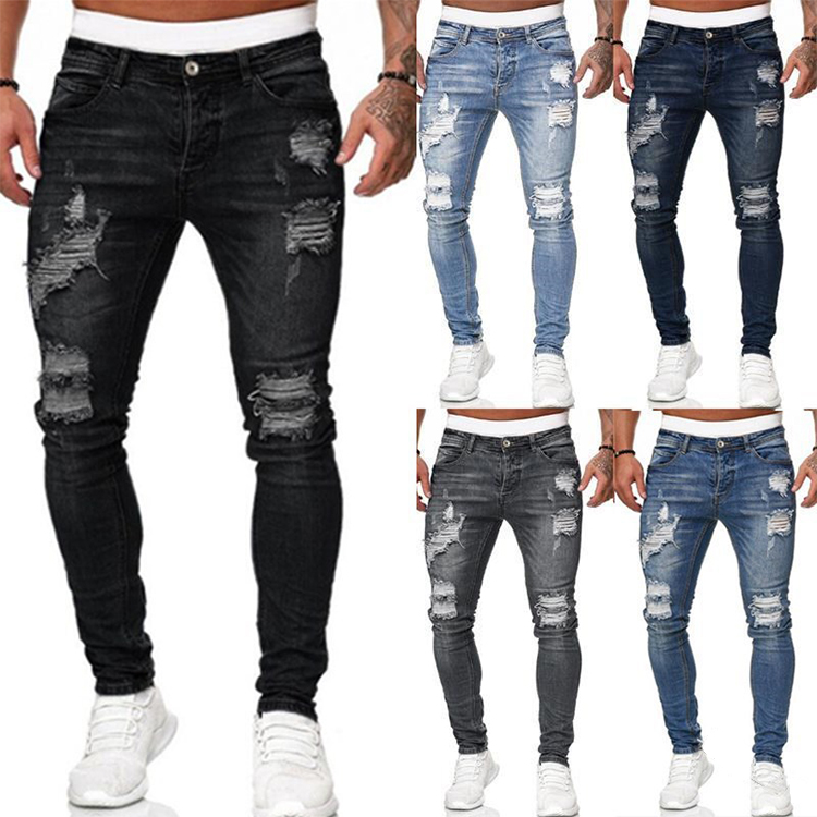 mens dropship non-ripped jeans pants slim fit skinny denim distressed skinny jeans men super shredz jens for man