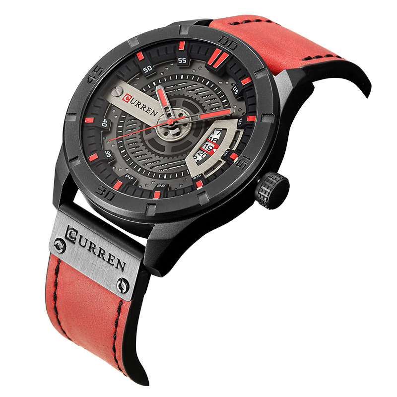 Часы CURREN 8301 R Мужские Спортивные кварцевые, люксовые Брендовые повседневные наручные, с датой и кожаным ремешком
