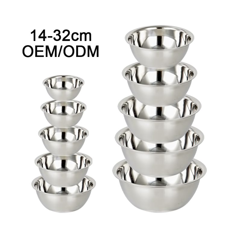 Custom Logo Stainless Steel Washing Basin Salad Big Baking Cooking Bowl Sets Soup Fruit Metal Sauce Storage Silver Mixing Bowl