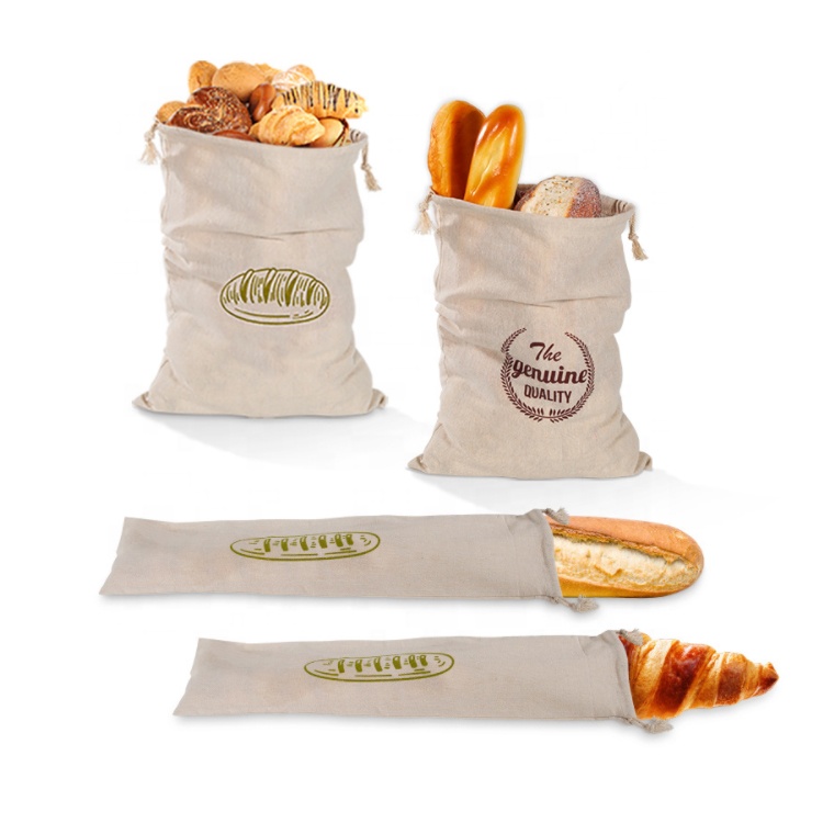 Organic Cotton Bread Bag, Unbleached Reusable Food Storage Linen Bread Bag for Homemade Bread