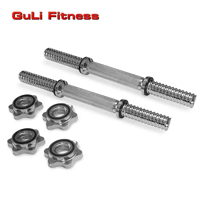 Chromed Regular Steel Solid Rod Bar 14''/16'' Threaded Barbell with 2 Star Screw Collars 25/28/30mm Dumbbell Set Solid Bar