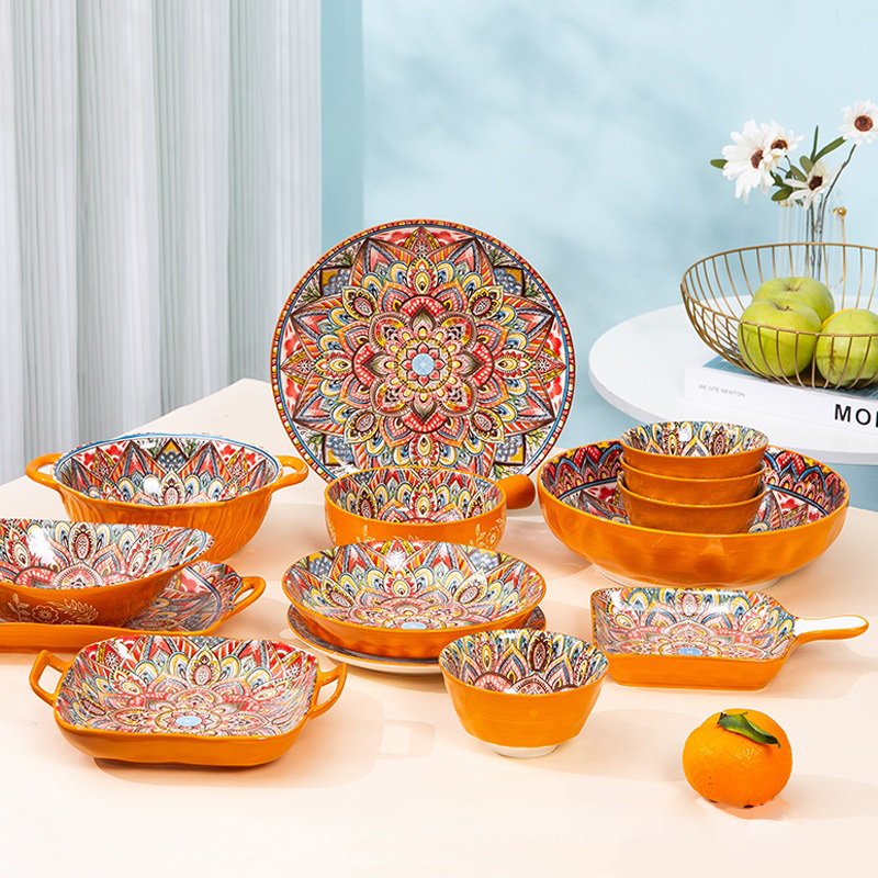 Bohemian Dishes and Tableware Set Household Baking Tray Assorted Dishes Ceramic Dinnerware Set Party Decorations Modern