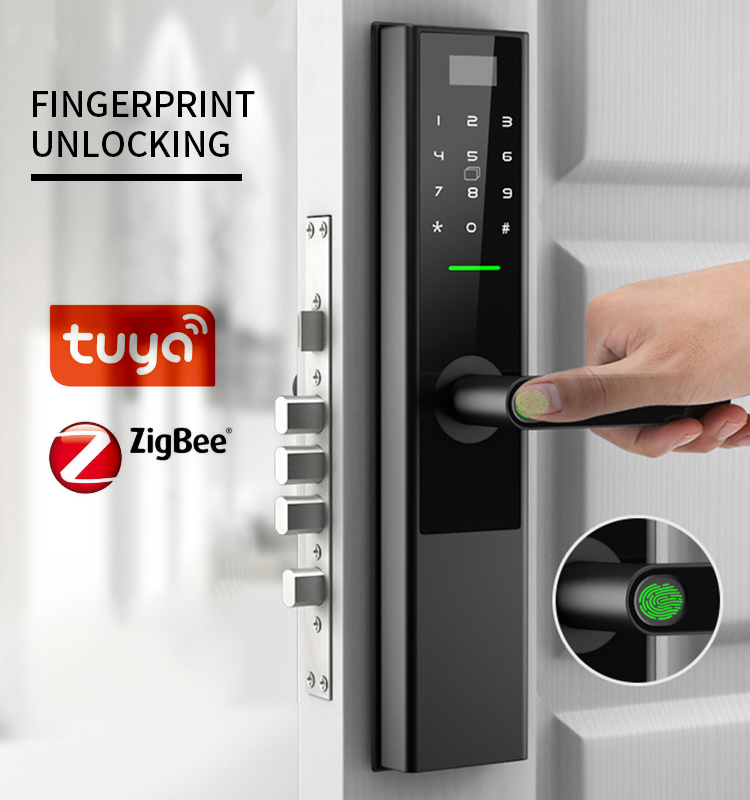 Высокое качество tuya zigbee приложение управления Электронный Смарт отпечатков пальцев дверные замки zigbee с аварийным ключом
