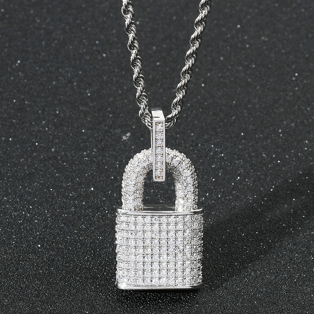 Manufacturer Wholesale Jewelry Micro Insert Cubic Zirconia Padlock Pendant Necklace Bling Bling Pave Zircon CZ Lock Pendant
