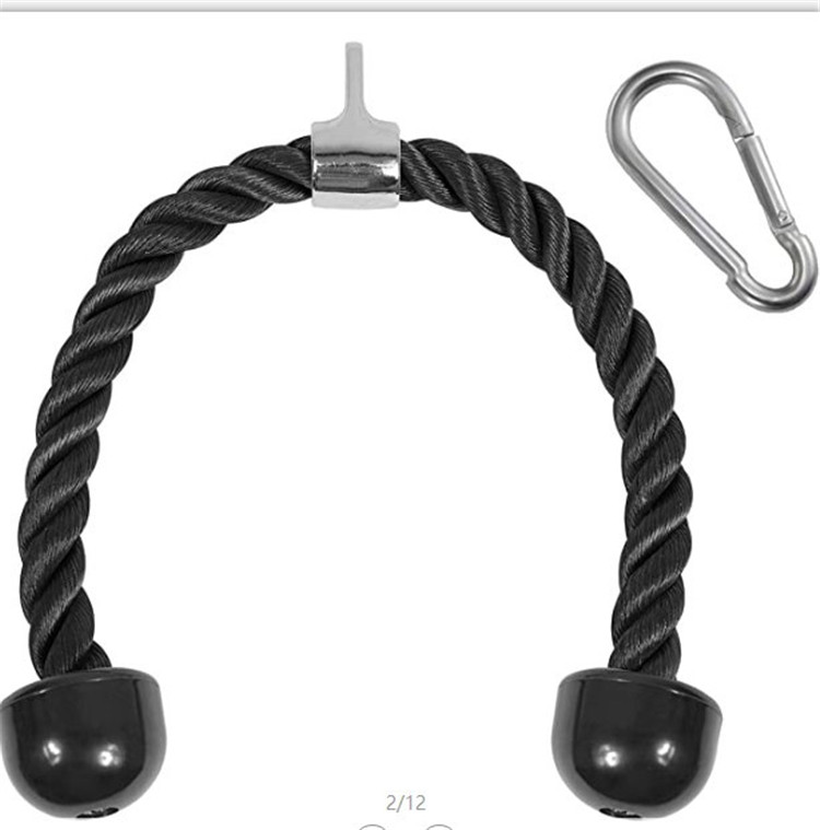 Low MOQ Heavy Duty Pull Down Triceps Gym Rope Solid Rubber Ends Training Accessories Pull Down Handle Bar Tricep Rope