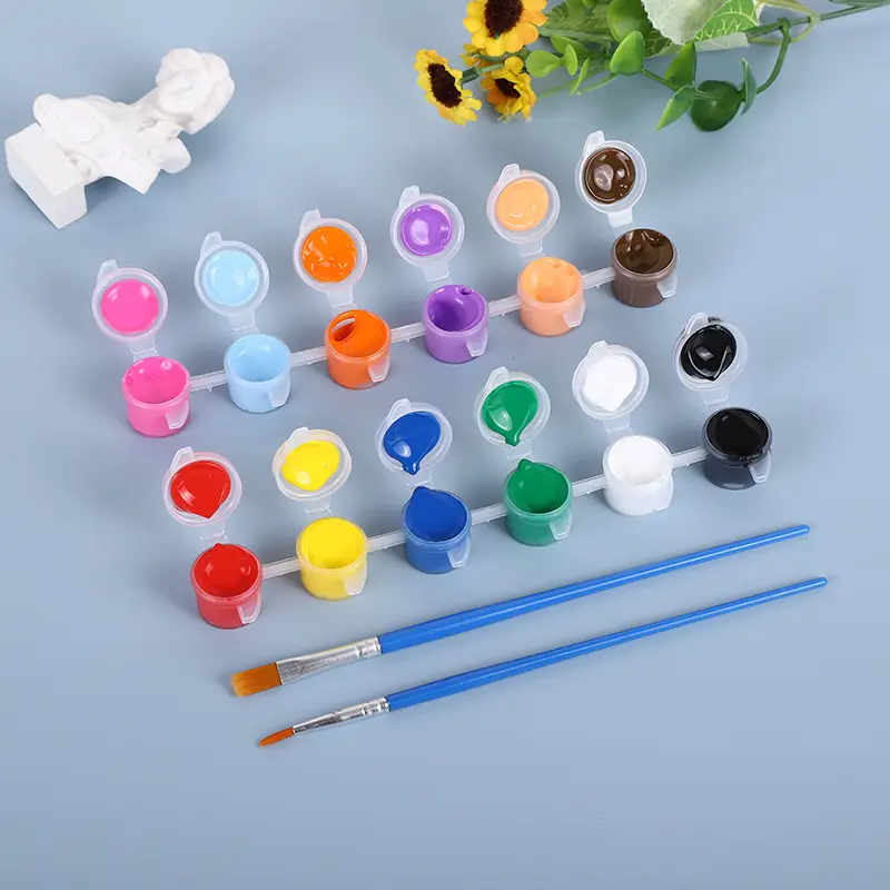 Wholesale 3ML 12colors High Quality Finger Paint with 2pcs Brush DIY Painting Acrylic Paint Ceramic Plaster for Children