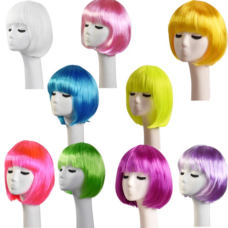 Women Synthetic Wigs BOBO Wig Fancy Dress Lady Sexy Short Straight Bobo Hairstyle Cut Full Hair Wigs for Cosplay Black Red Blue