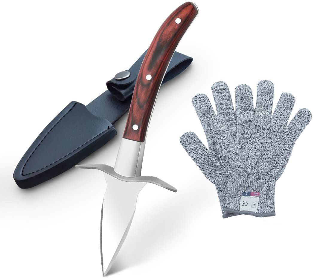 Горячая продажа премиум качество 5-leve защита Oyster Shucking нож митенки набор деревянной ручкой oyster нож набор