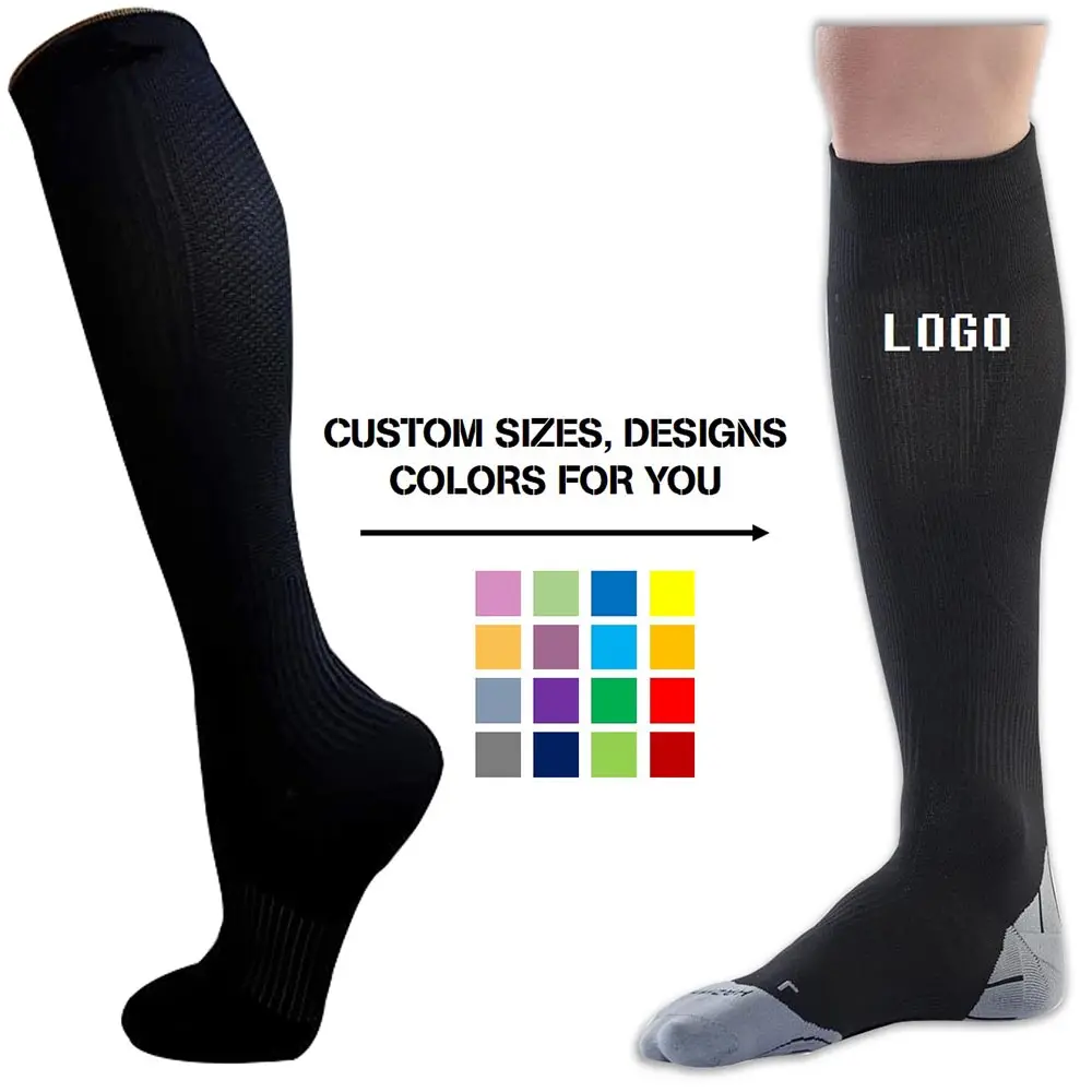 Profession Custom 20-30 Mmhg Athletic Sport Compression Equestrian Socks Custom Nylon Soccer Football Compression Socks
