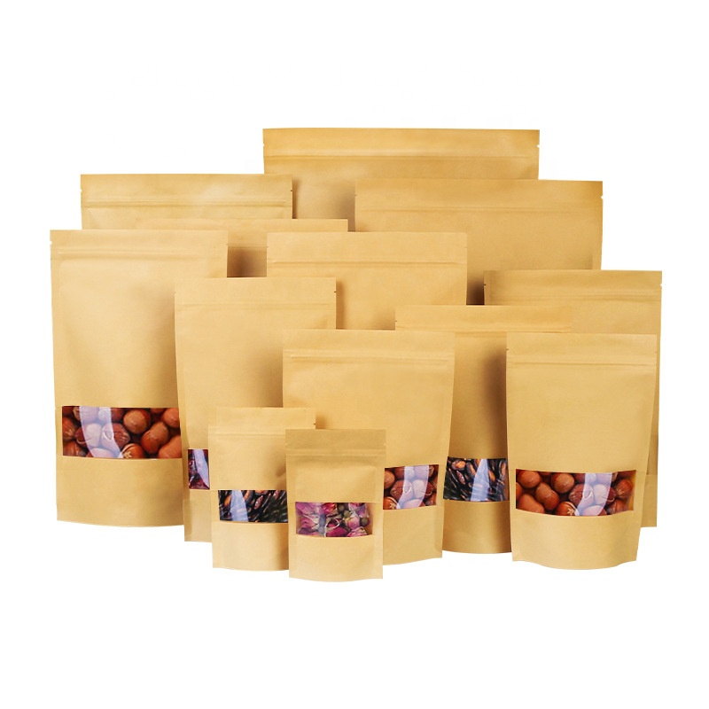 POLYSMARTS Reusable Kraft Paper Packaging Bag Stand Up Pouches Zip Lock Kraft Pouches With Zipper Seal
