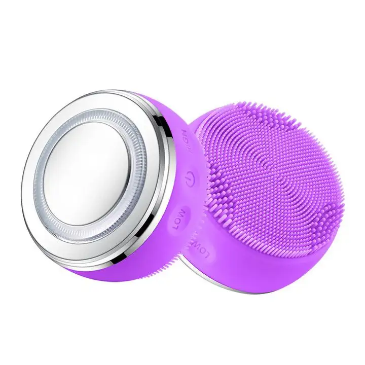 2 In 1 Waterproof Electric Silicone Facial Cleaning With LED Sonic Vibration Silicone Facial Cleansing Brush