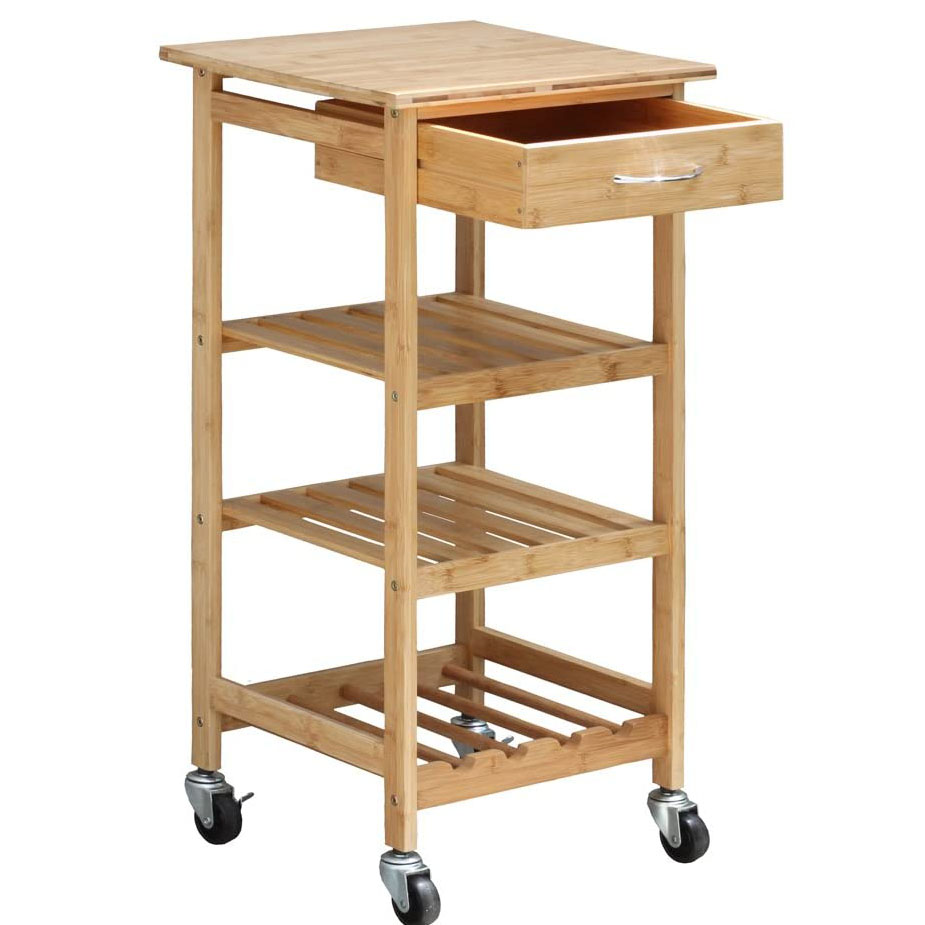 Amazon hot sale Wooden 4-Tier Kitchen Trolley rolling cart