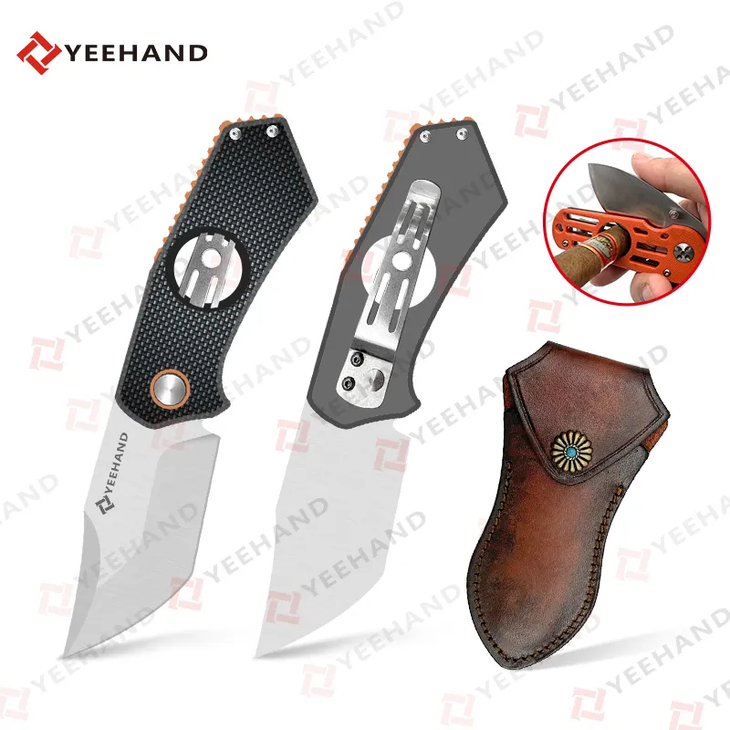 Custom logo  stainless steel cigar cutter folding knife titanium G10 handle cigar cutter