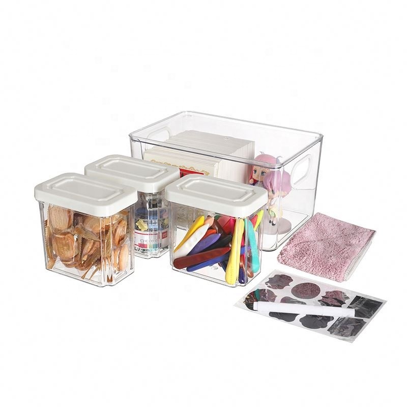 home and kitchen miscellaneous items snacks cosmetics hand toys transparent tabletop stackable storage box bins set