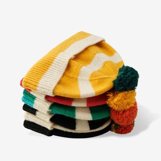 Low Moq Embroidery Stylish Yarn Ball Color Striped Knitted Hat Winter Warmth Ear Protection with Wool Material Character Pattern