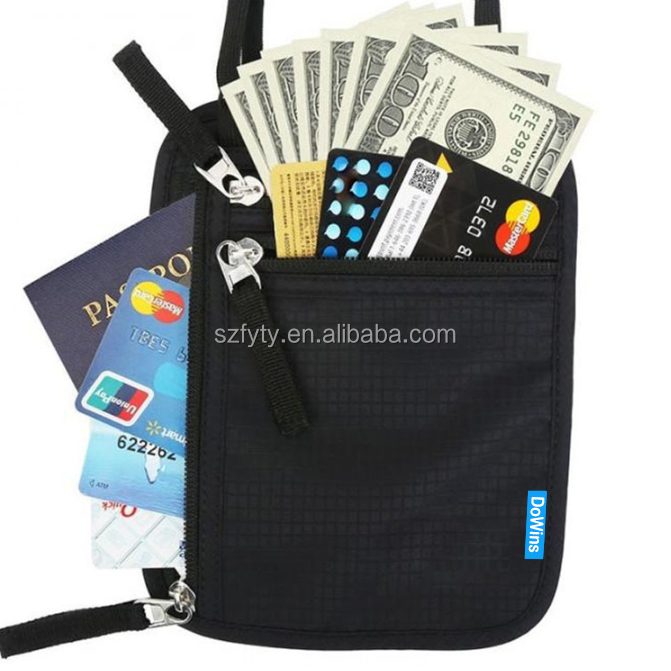 Travel Neck Pouch Hidden Passport Holder Wallet RFID Blocking Neck pouch