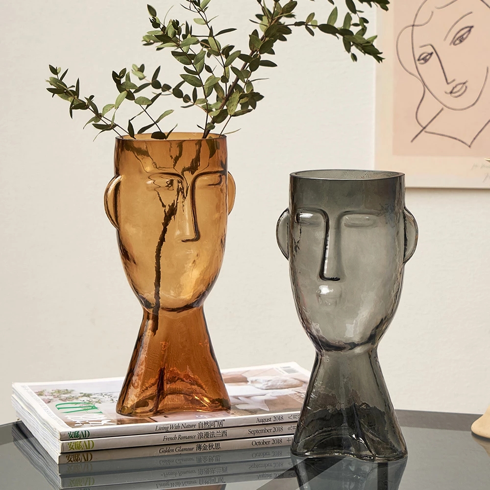 Nordic Face Glass Vase Flower Pot Modern Home Decor Living Room Decor Transparent Hydroponic Vase Dining Table Decoration Gift