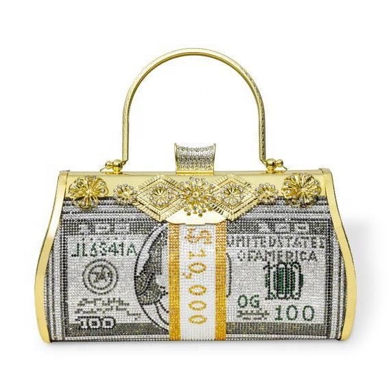 Роскошный блестящий клатч со стразами $100 в рулоне, кошелек для денег с кристаллами, Свадебная Женская вечерняя сумка