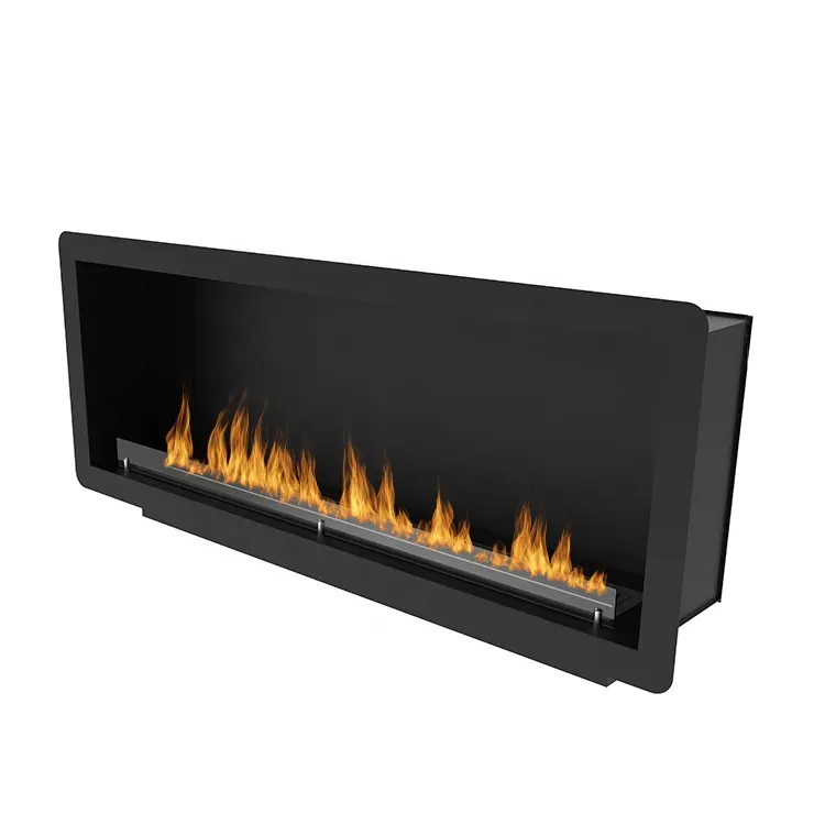 Single Face Gas Fireplace Modern Built in Electric Motor Bio Fuel 3D Style 2100mm Living Room Indoor Hotel Black or Silver