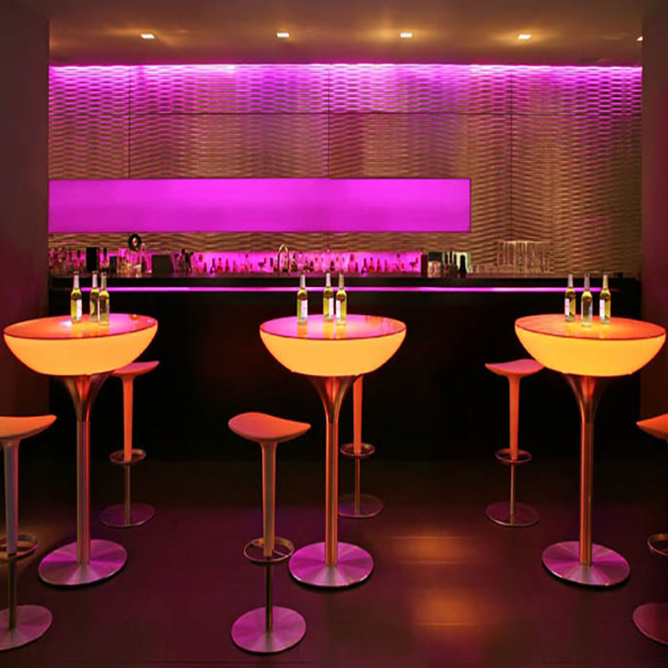 Portable Steel Leg Support Feet Waterproof High Cocktail tables for events and receptions rechargeable led light up bar table