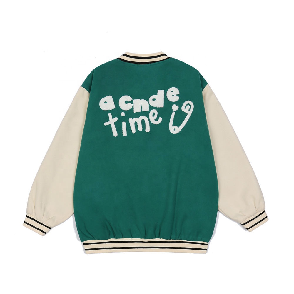 Custom chenille embroidered logo leather jacket men's student wear Couple jacket