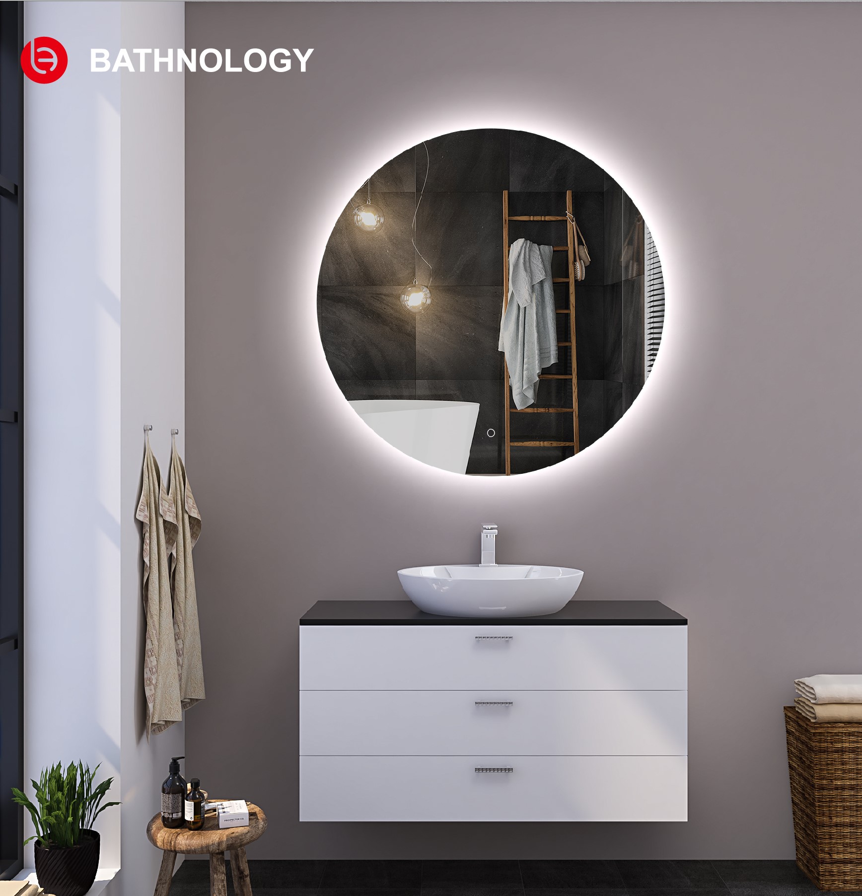 Amazon Professional Hang backlit Smart CE Bathroom Mirror With Led Light Round Bath Led Mirrors