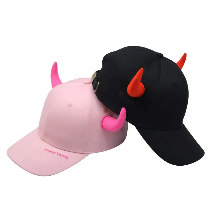 Custom logo 6 panel kids baseball caps with Bull horn