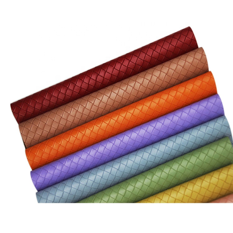 Weaving Square plaid artificial leather pu waterproof rexine leather for bag shoes car seat