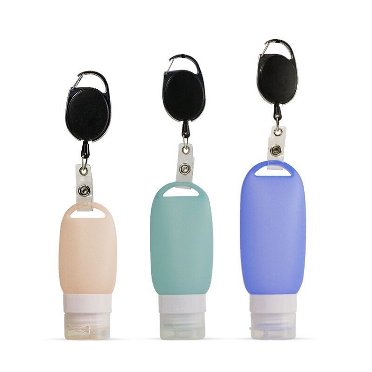 Hand Sanitizer Refillable Empty Bottle with Carabiner Silicone Case for 30ml Alcohol Gel Silicone Portable Gel Bottle