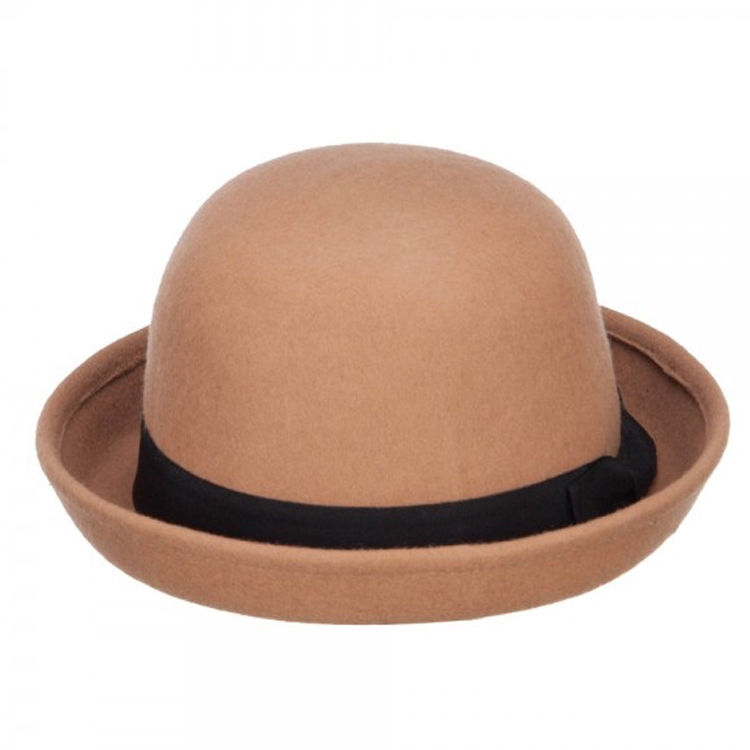 100%Wool Felt Upturn Brim Fashion Design Ladies Bowler Hat