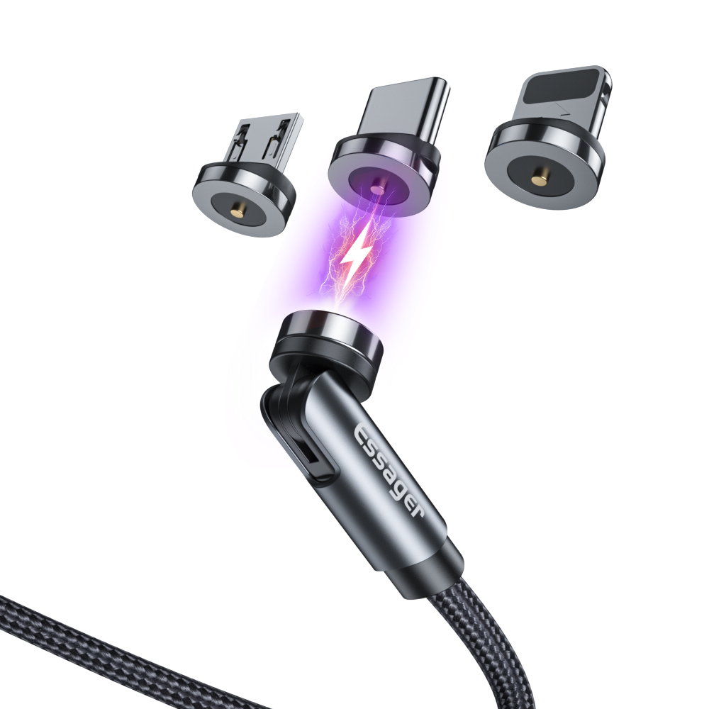 Магнитный кабель для передачи данных Essager 3 в 1 для микро-USB 540 вращение поддержка быстрой зарядки