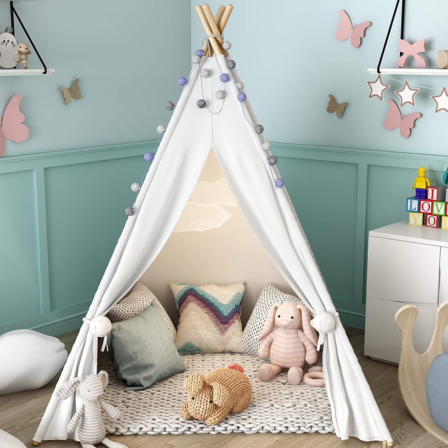 Teepee Tent for Kids, Play Tent for Girls & Boys Gifts Playhouse for Kids Indoor Outdoor Games tipi tent kids with mat