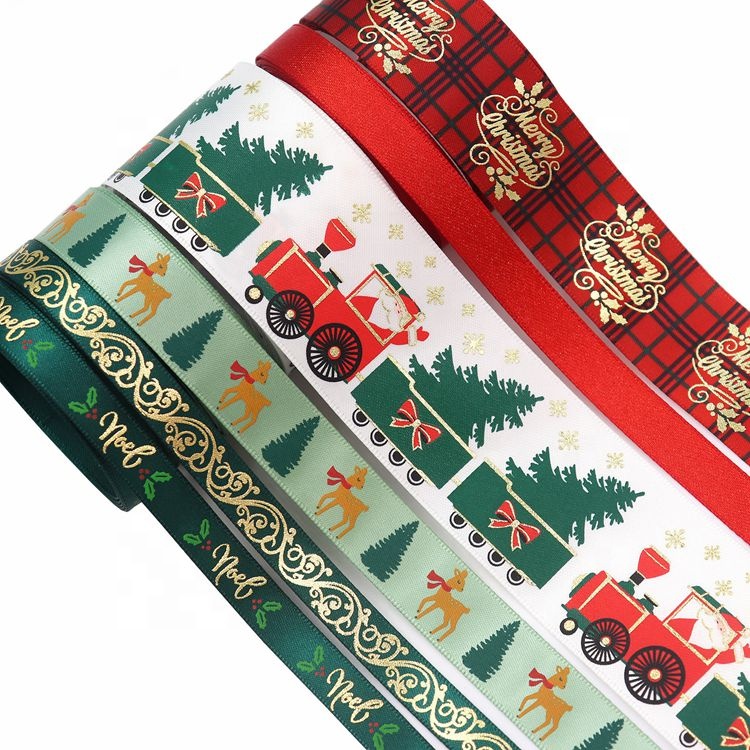 christmas holiday gift ribbons set woven edge printed satin ribbon crafts decorative