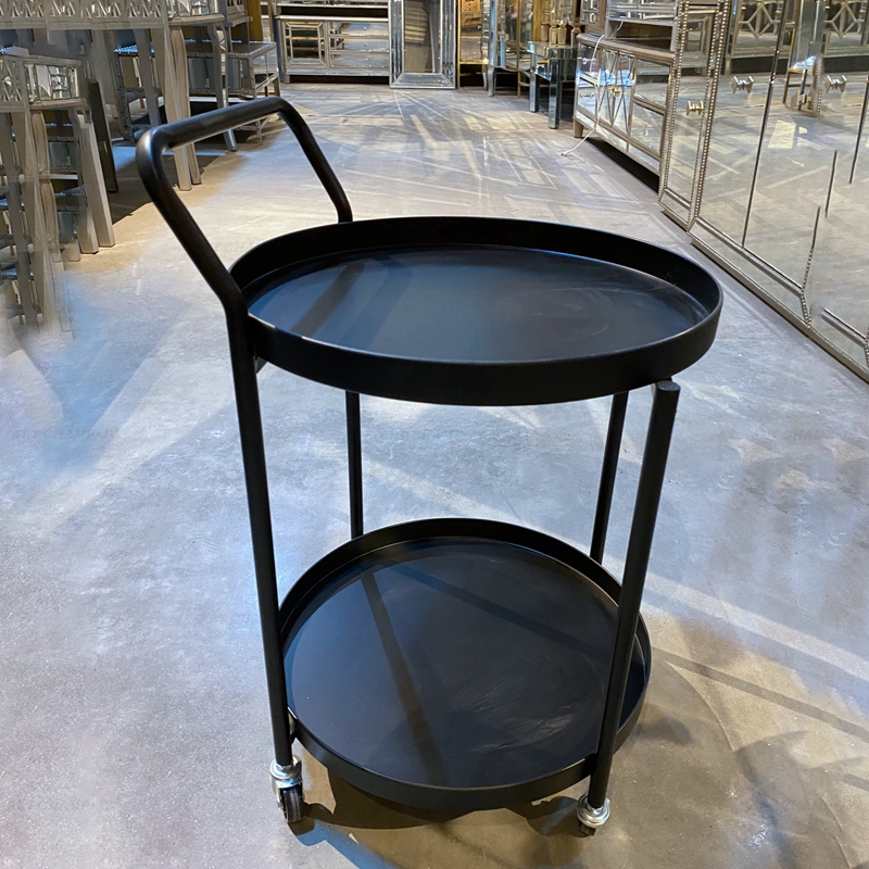 2 Tiers Kitchen Furniture Black Modern Drink Serving Bar Cart Metal Trolley