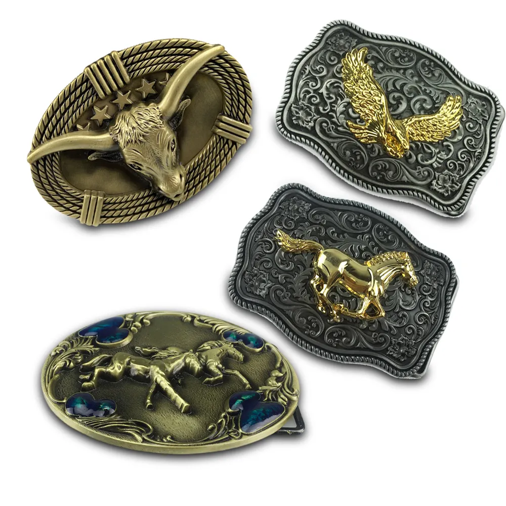 Manufacturer Wholesale Custom Zinc Alloy Stainless Steel Brass Mens Western Cowboy Logo Metal Belt Buckle For Men Western