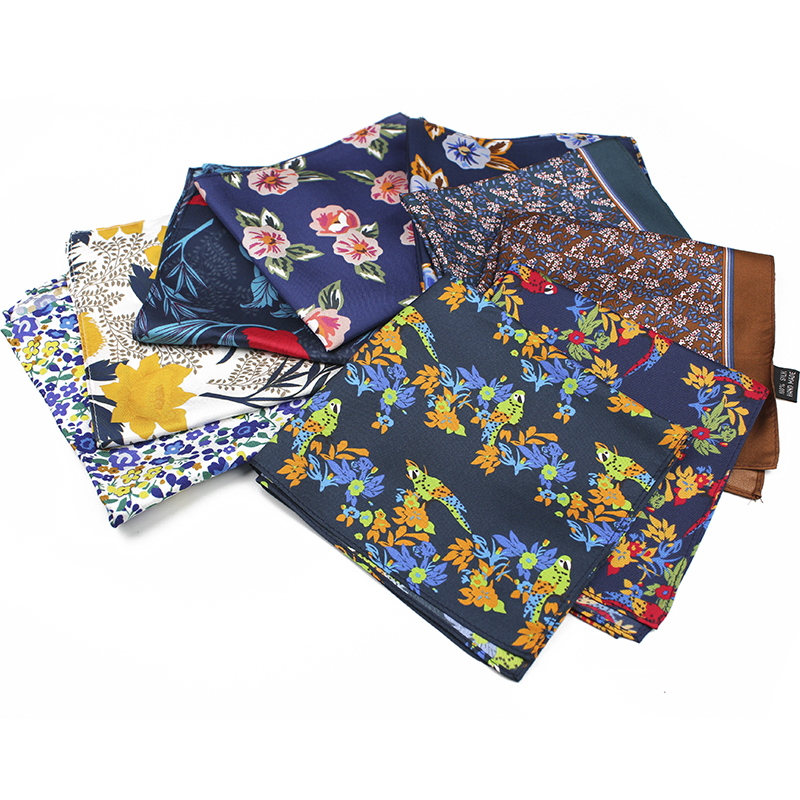 Latest style handkerchief for men custom hand printing twill silk pocket square