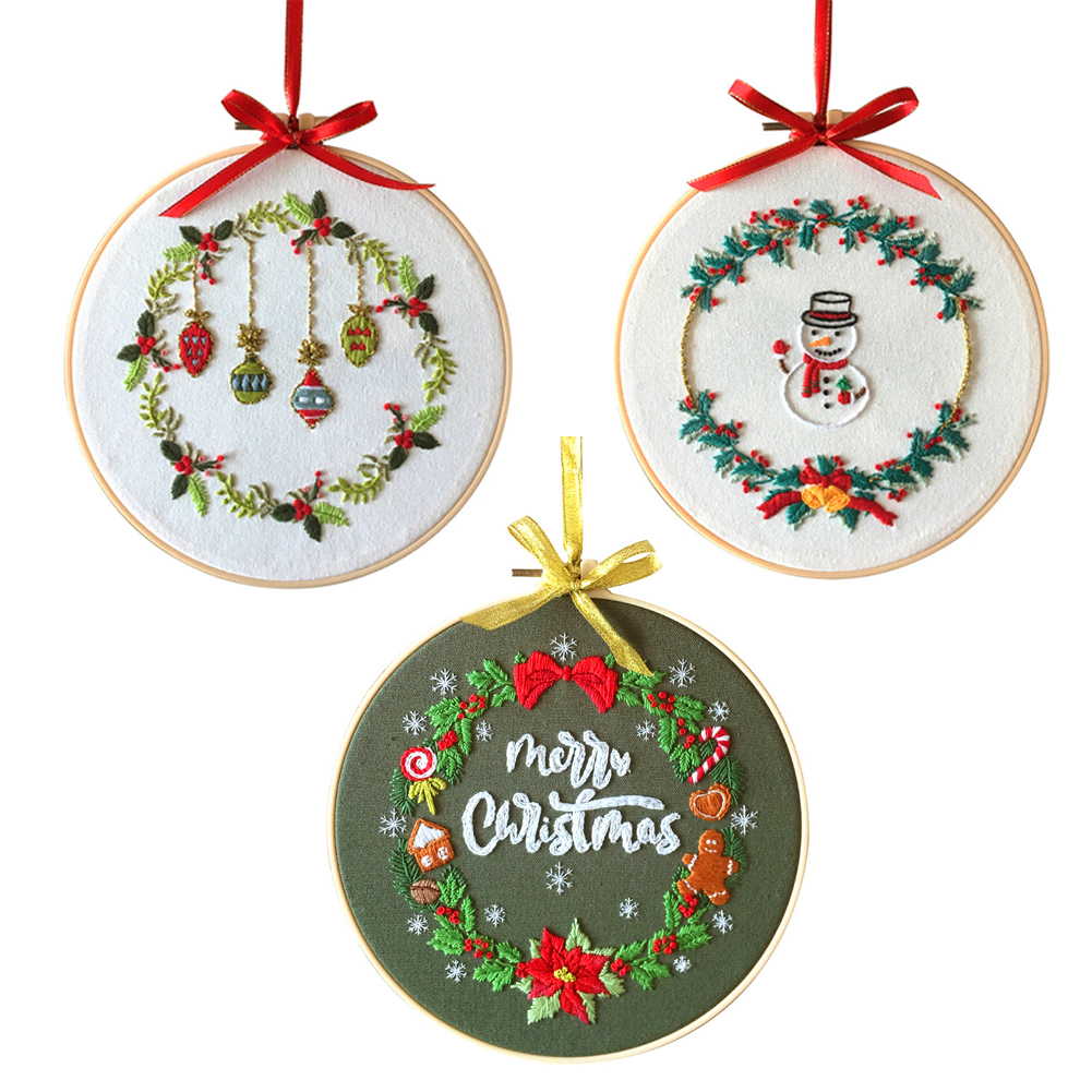 Christmas Embroidery Kits for Adults with Hoop, Thread, Needles, Full Kit, DIY Craft for Beginner