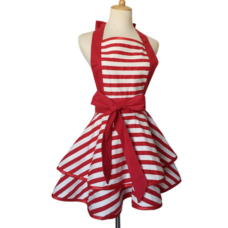 Custom logo cotton kitchen women printed sexy cooking ruffle kitchen baker apron