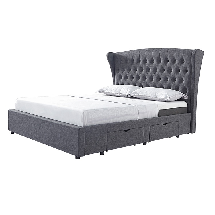 Most Popular modern multifunctional Pine wood king size bed with storage