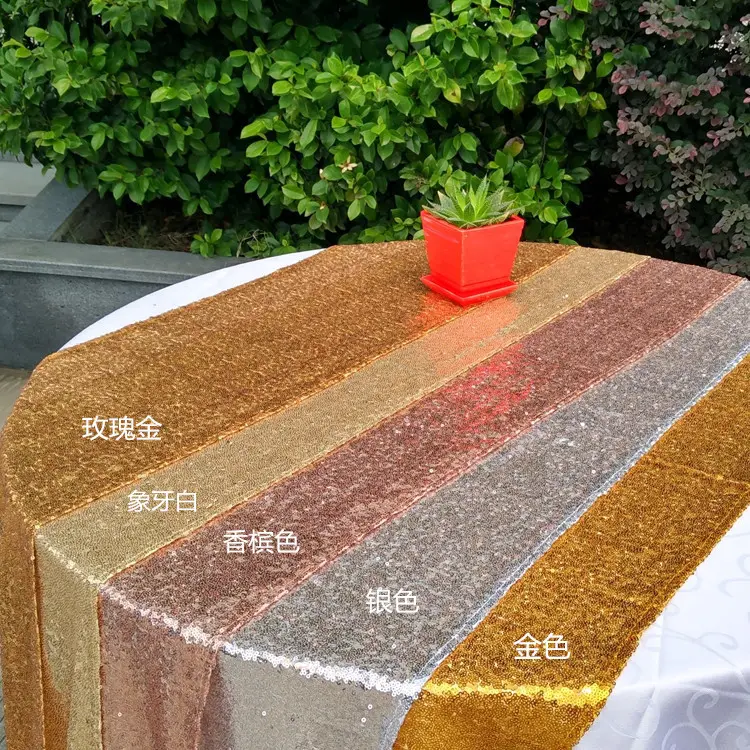 Wholesale Price Decoration Wedding Table Runner, Sequin Rose Gold Color Table Runner