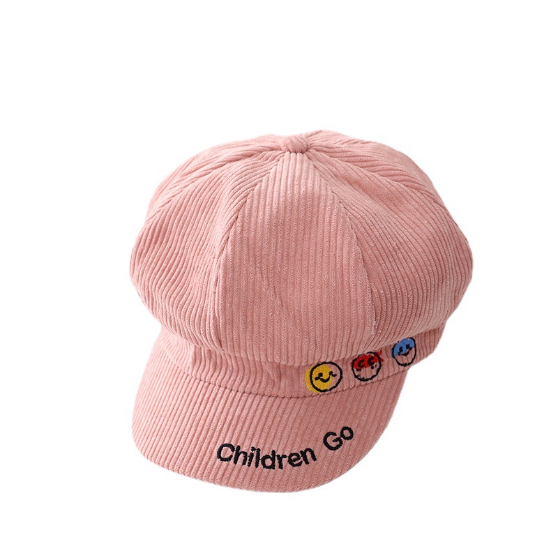 Autumn And Winter Children's Fashion All-Match Corduroy Embroidery Octagonal Fisherman Hat
