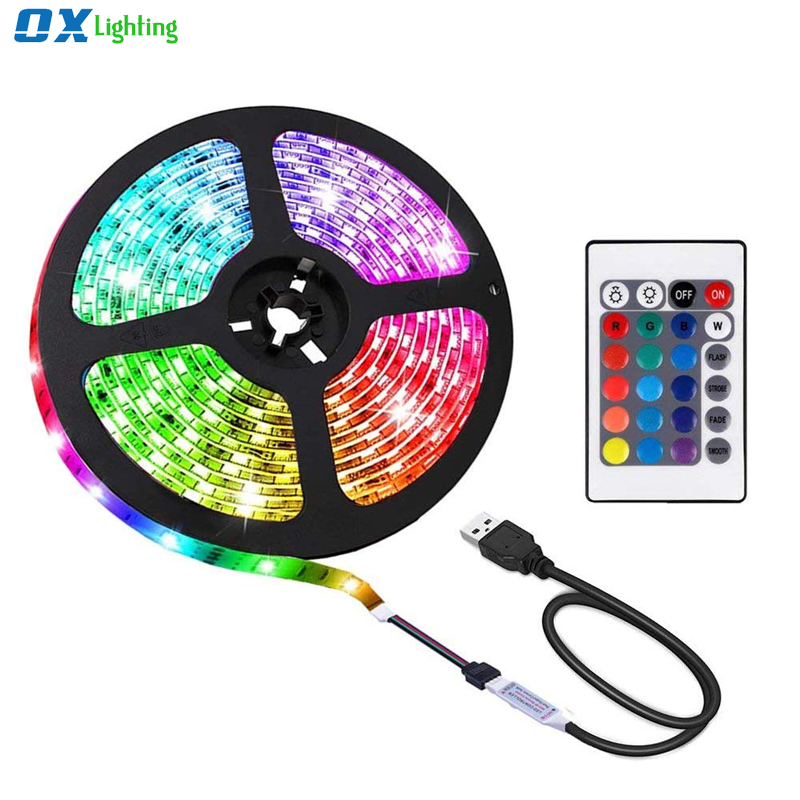 Светодиодная лента USB 5v RGB 5050 ТВ фон подсветка огни изменение цвета водонепроницаемый компьютер светодиодных лент, 1 м, 2 м, 5 м Пульт дистанционного управления