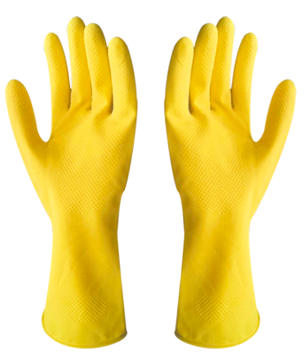 yellow long latex rubber hand glove for household